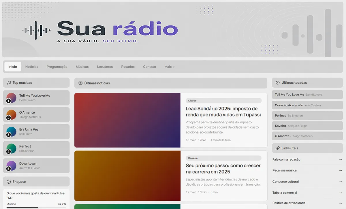 Preview do site da rádio